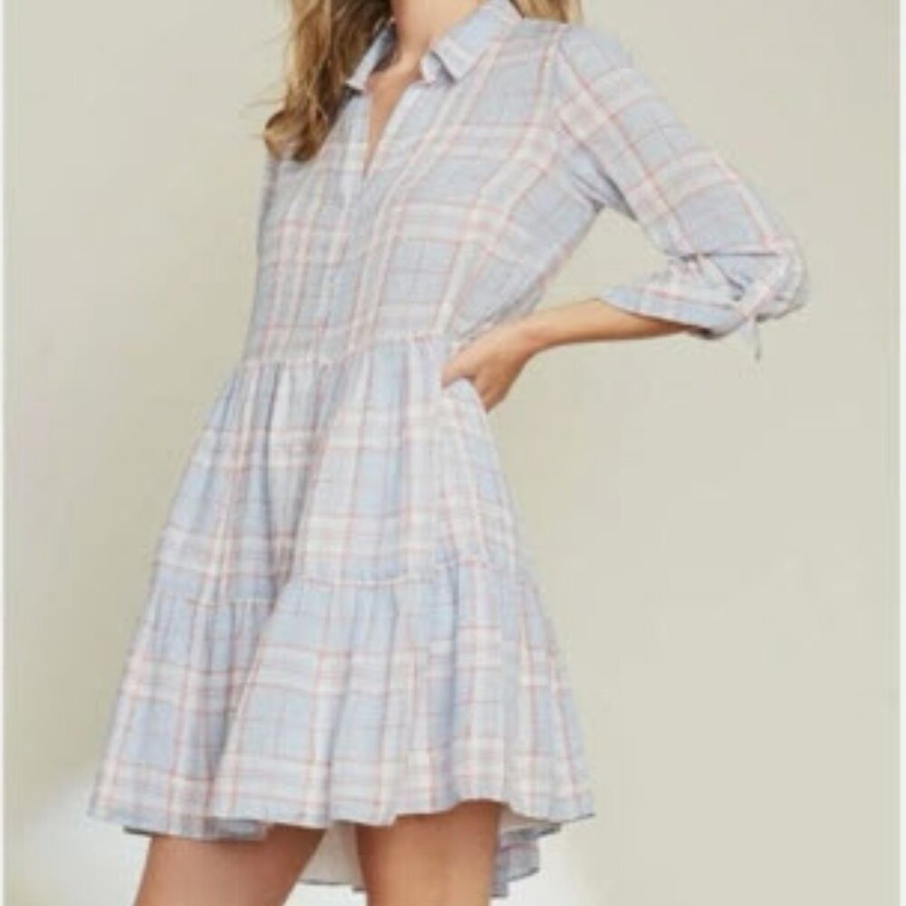 Veronica Beard Jemila Vapor Multi Plaid Shirt Dress